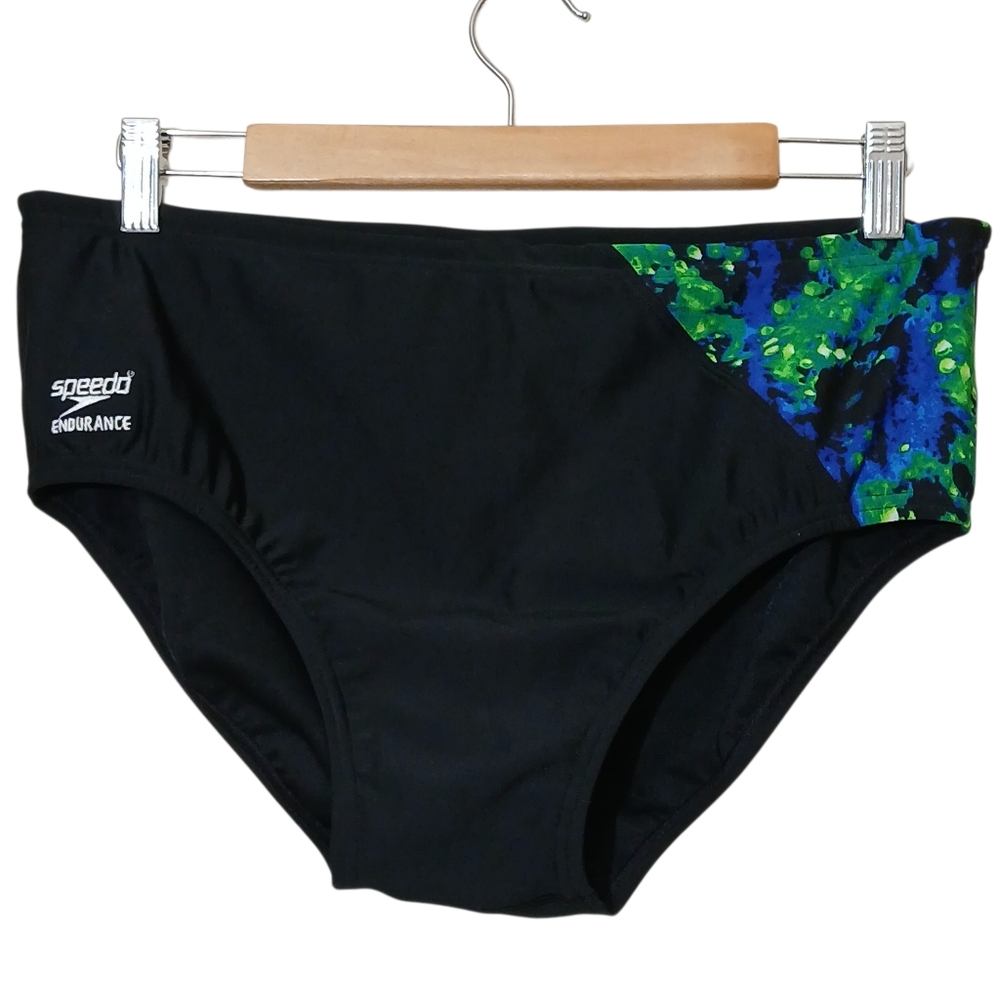 Speedo Men Endurance Swim Brief Splash Spliced Black Swimsuit Pool Vacation 🆕️ - Picture 2 of 4